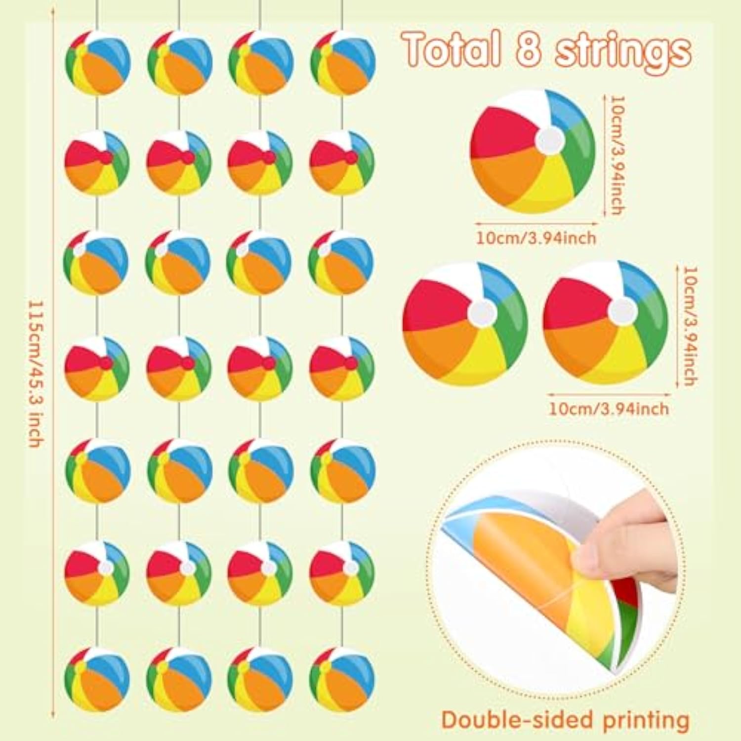 8 Pieces Beach Ball Garland Summer Pool Party Hanging Banner Decorations Pool Ball Paper Cutout Garland Room Wall Decor For Hawaii Beach Birthday Baby Shower Party Favors Supplies