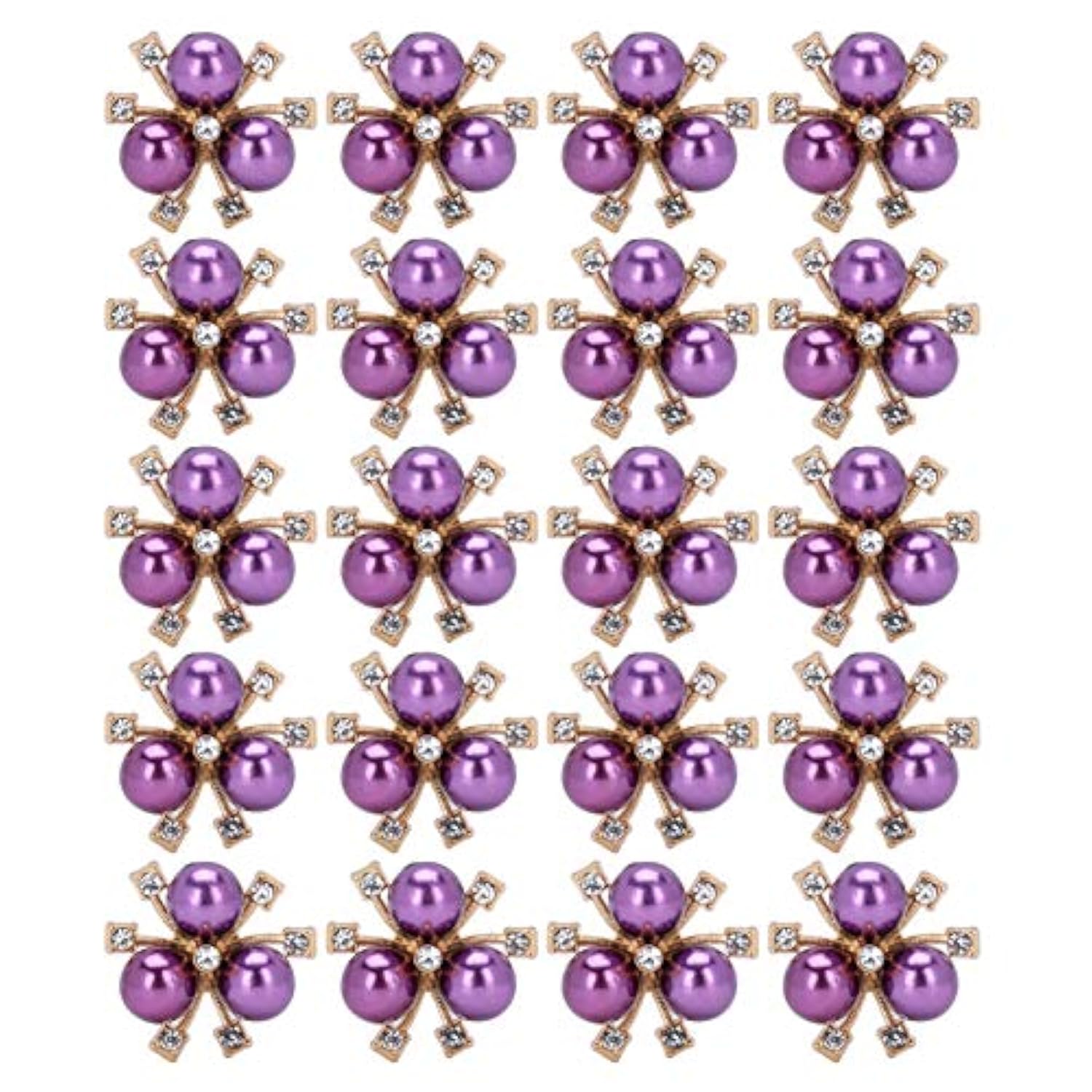 20Pcs Rhinestone Pearl Embellishments Pearl Flower Buttons Brooch Colo