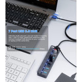 Usb 3.0 Hub, 7-Port Usb Data Hub Splitter With 3Ft Long Cable Usb Extension Fo