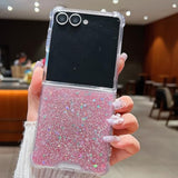For Samsung Galaxy Z Flip 7 Glitter Case,Cute Bling Sparkle Shiny Sequin Stars Soft Tpu Silicone Four Corners Shockproof Women Girls Slim Protective Phone Case For Galaxy Z Flip 7 5G (Pink)