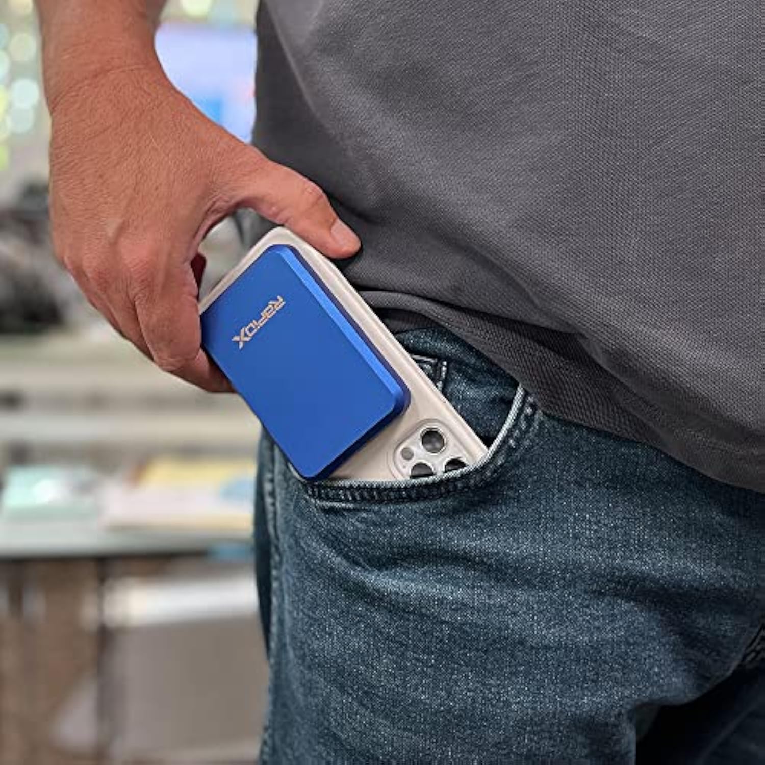 RapidX Boosta Wireless Portable Magnetic Charger, 5000 mAh Power Bank MagSafe Compatible, Works with iPhone 14 Pro and Pro Max, iPhone 13 and 12 Series (Blue)