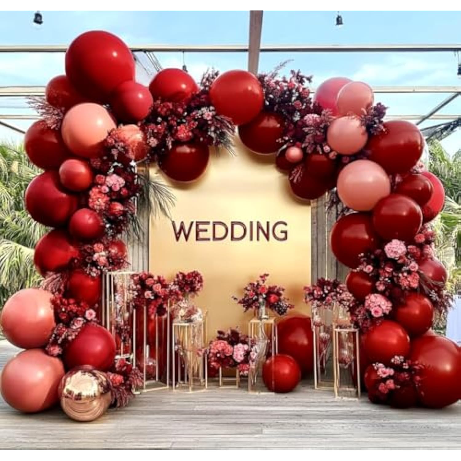 Red & Pink Balloon Garland Kit with Burgundy, Gold for Bridal Shower, Wedding, Birthday Party