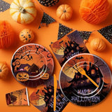 Halloween Plates and Napkins Tableware Haunted House Party Supplies Disposable for 24 Guests