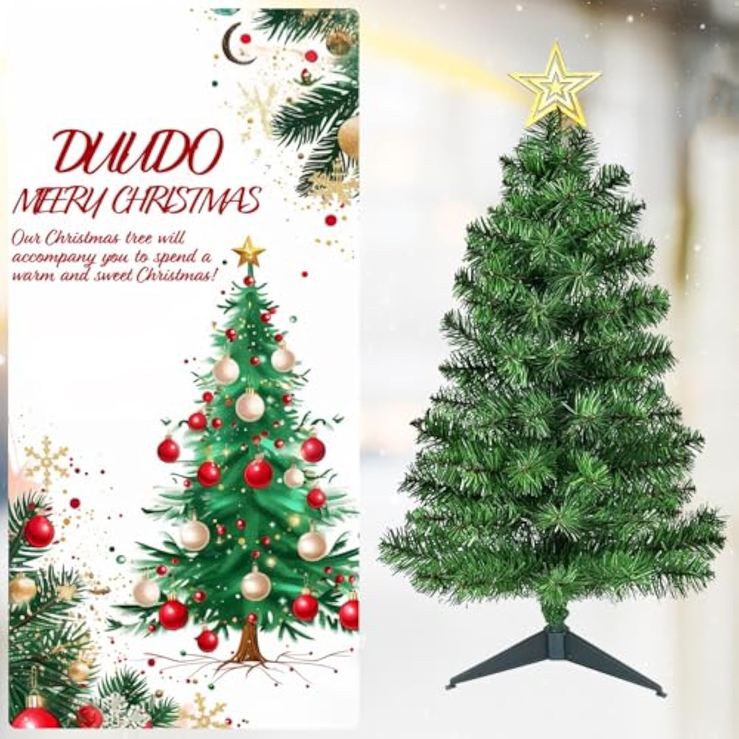 3Ft Premium Hinged Artificial Holiday Small Mini Christmas Tree For Tabletop,Home, Office, Indoor And Outdoor Holiday Decoration,Easy Assembly Metal Hinges & Foldable Base