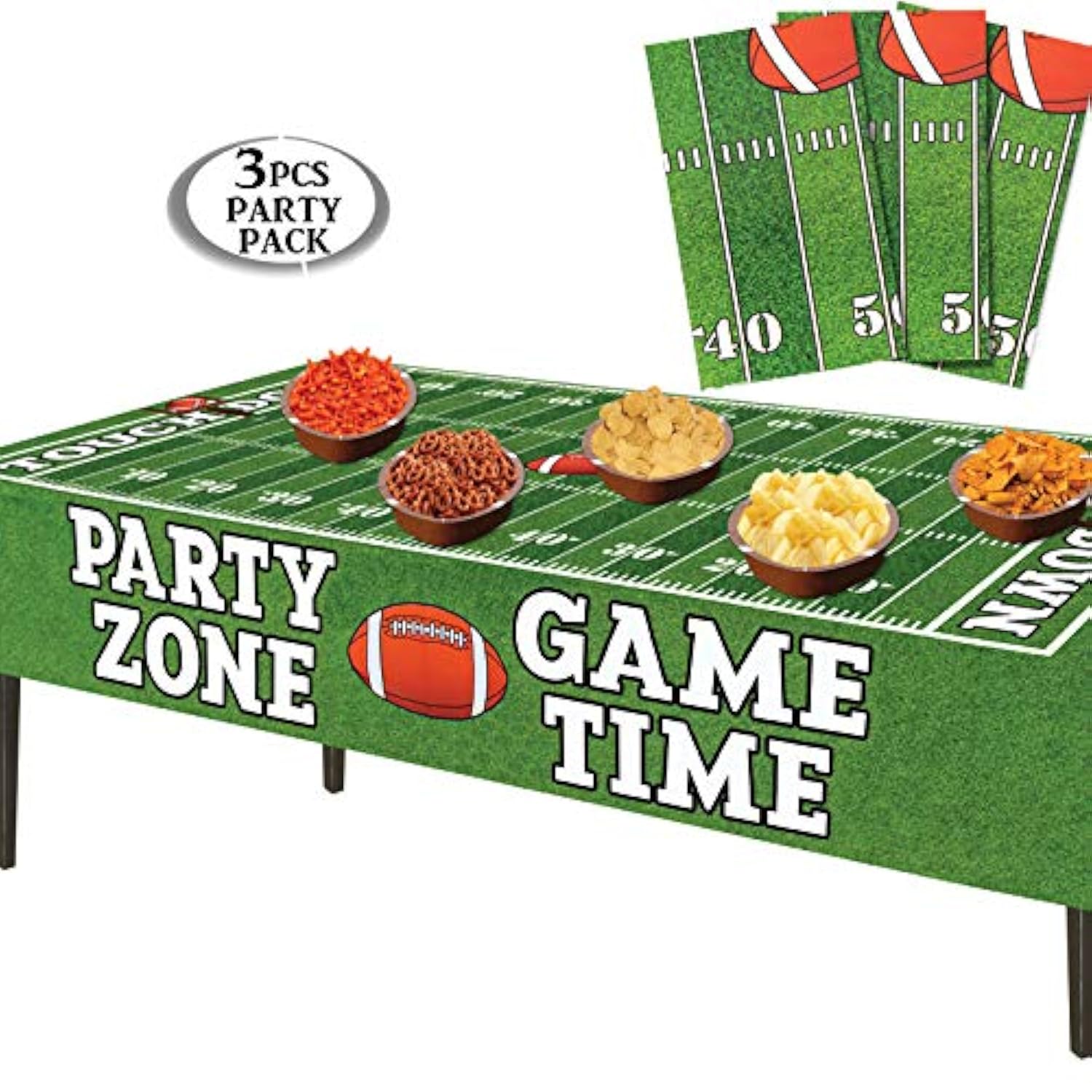 Football Tablecloth Set 3pcs – Game Day & Tailgate Plastic Covers