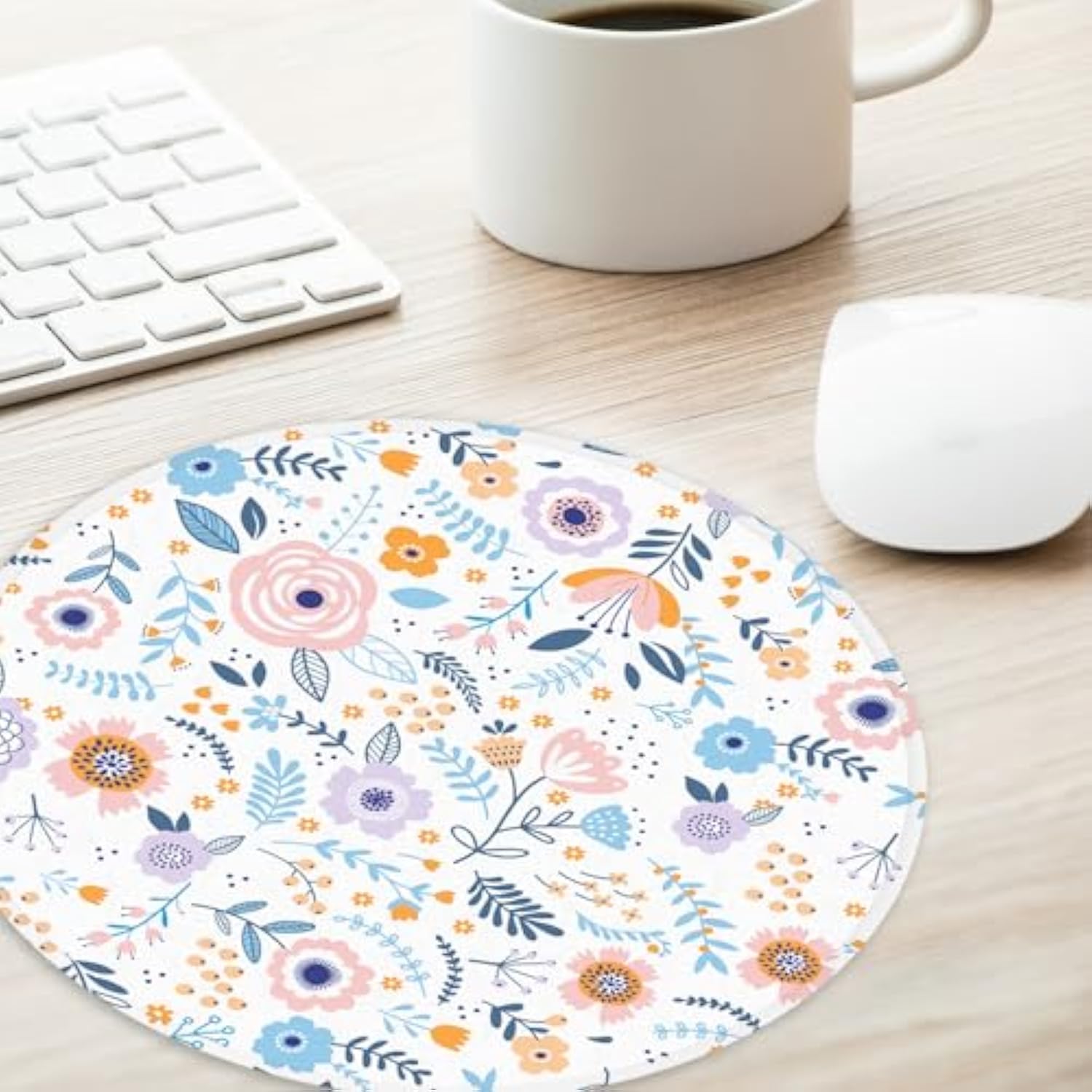 Pink Flowers Round Mouse Pad,Funny Small Mouse Pad With Non-Slip Rubber Base,Mouse Mat,Home Office Decor Desk Accessories,8.7Inch Round Mouse Pad