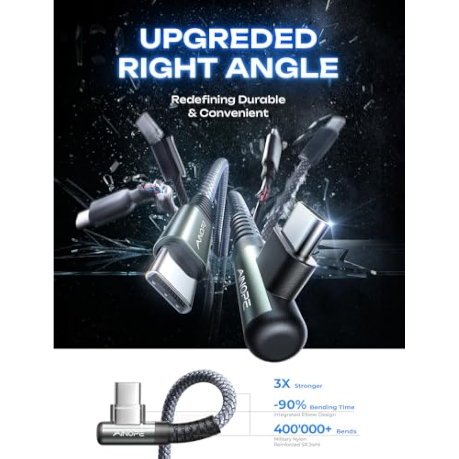 2-Pack 6.6ft 60W USB C to C Cable, Right Angle Nylon Fast Charger for iPhone/Samsung