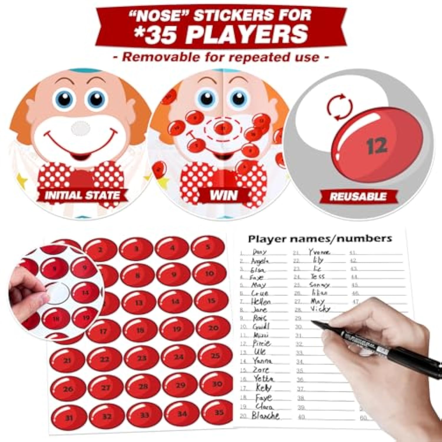 Pin The Nose On The Clown, Circus Party Games, Carnival Themed Party Games Toddlers Preschool Party Supplies Favors For Boys Girls Adults 35 Guests