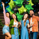 Black Green Star Balloons,12Pcs Black Light Green Star Shaped Foil Balloons,18Inch Large Helium Balloon For Soccer Video Games Theme Birthday Anniversary Party Decorations