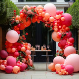 Pink & Rose Red Balloon Garland Kit with Macaron Orange Double-Stuffed Balloons for Parties