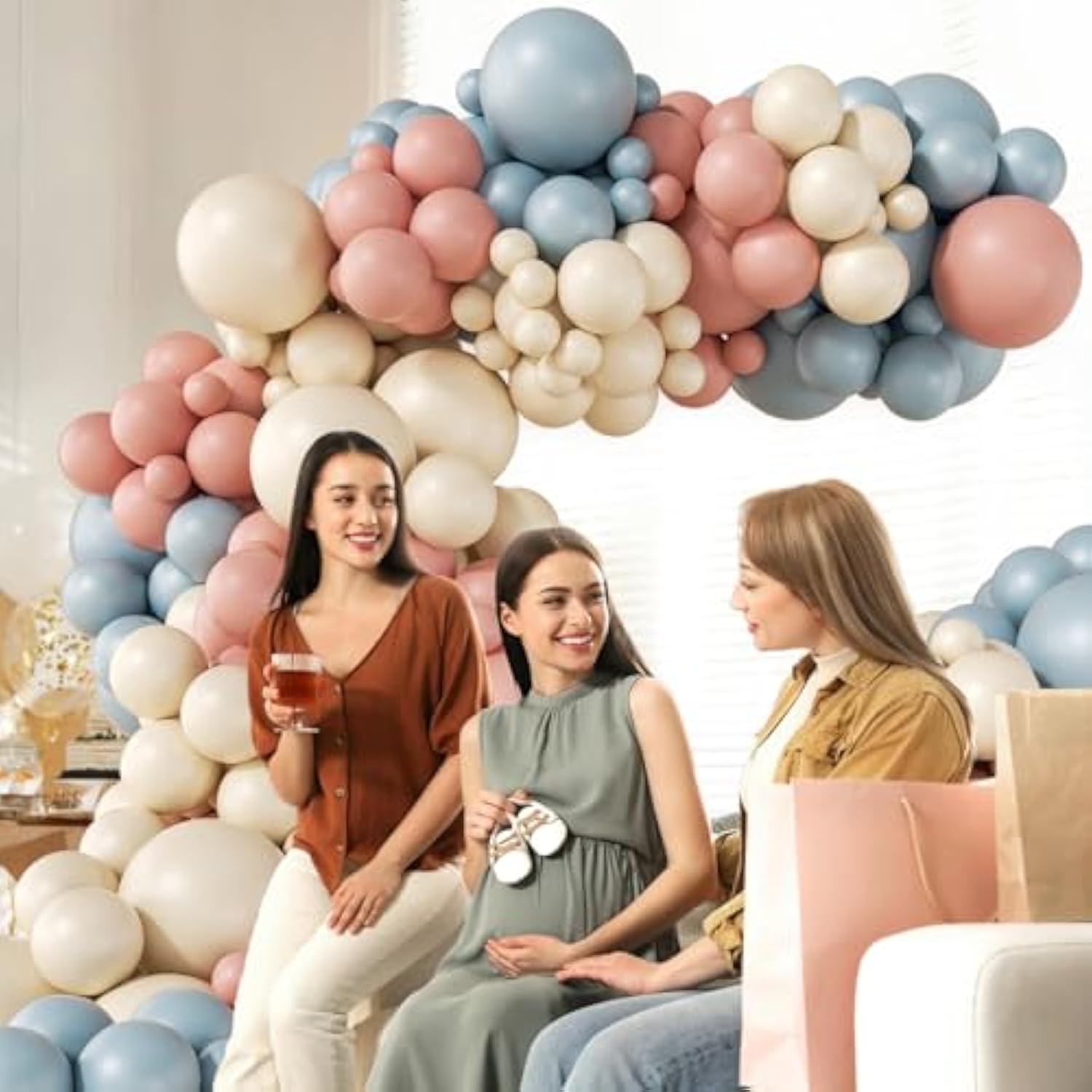 Gender Reveal Balloon Garland Arch Kit, 130Pcs Dusty Pink And Blue Balloons Arch For Boho Neutral Theme Baby Shower Birthday Gender Reveal Decoration