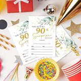 90Th Birthday Fill-In Invitations Cards With Envelopes (20 Count)?Greenery Surprise Birthday Party Supplies Decorations, Birthday Invites For Woman/Man - B14
