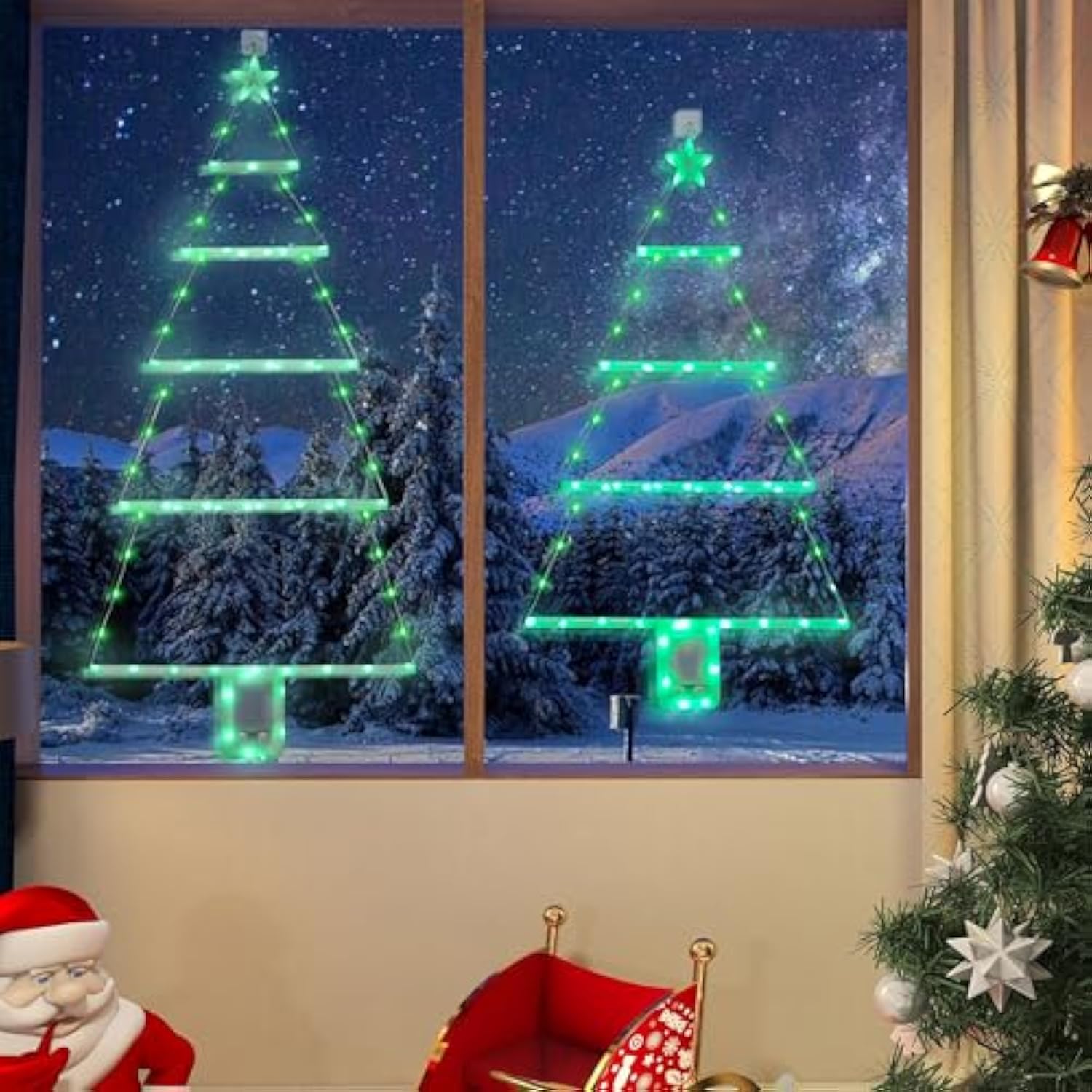 2 Pcs Christmas Tree Ladder Lights With Remote, 3 Ft & 2.4 Ft Window Wall Hanging Lights With Timer & 8 Modes, Led Chris