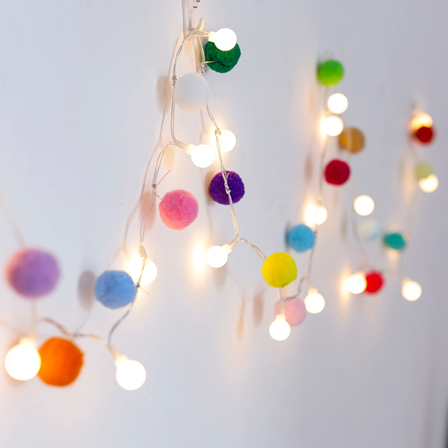 Indoor Pom Poms Fairy Lights - 6.56 Feet, 20 Led, Battery Operated, Warm White Globe Lights For Home, Bedroom, Kids Play