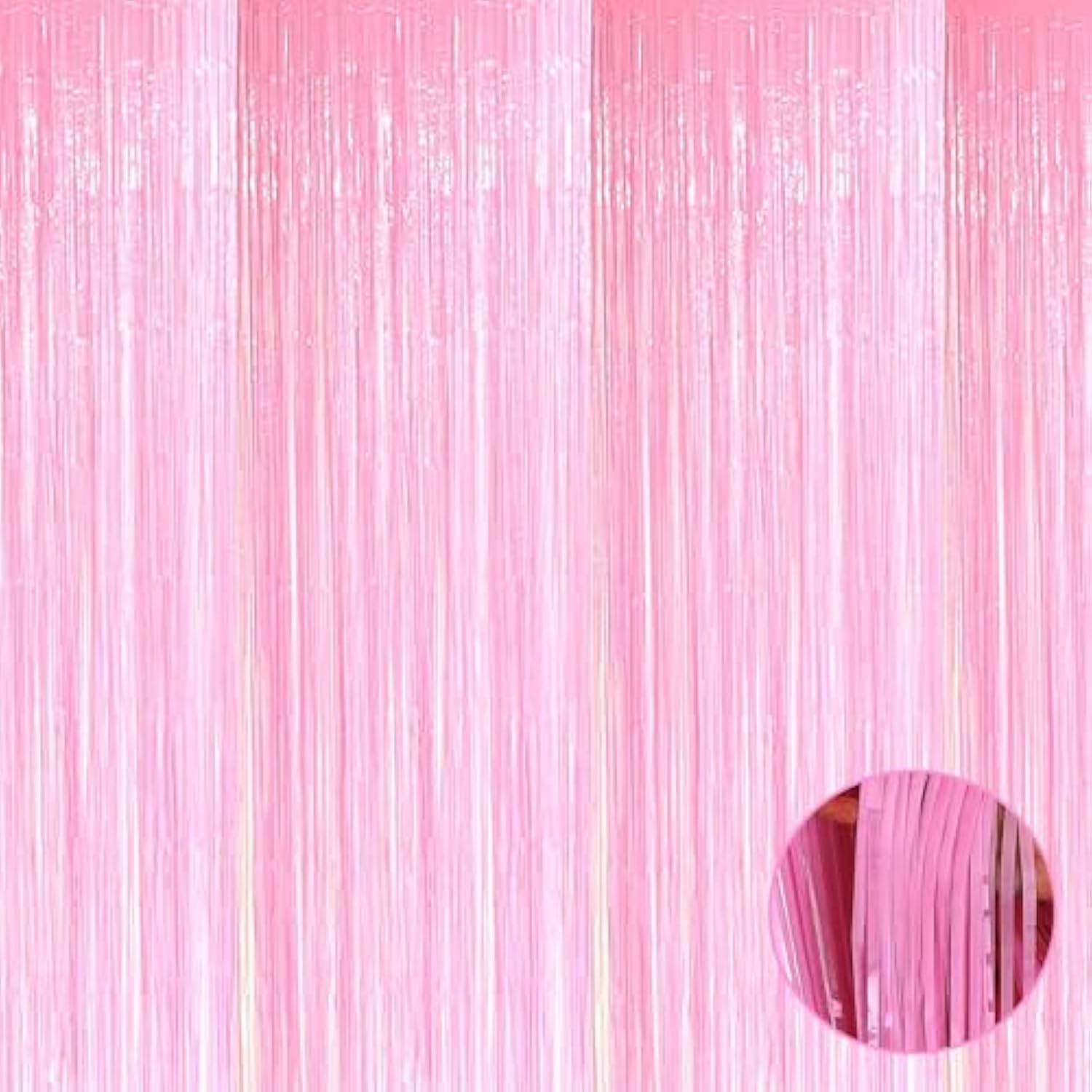 4-Pack Macaron Pink Foil Fringe Curtains 3.28x8.2 ft for Party and Photo Booth Decor