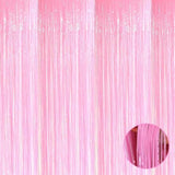 4-Pack Macaron Pink Foil Fringe Curtains 3.28x8.2 ft for Party and Photo Booth Decor