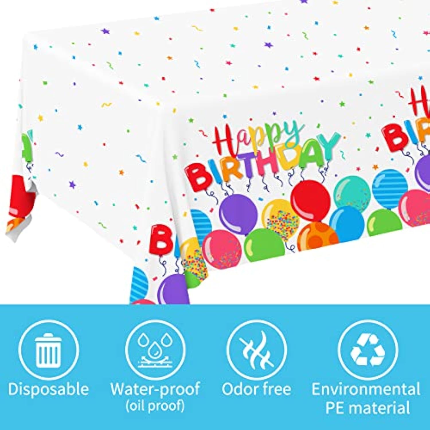 Birthday Disposable Tablecloth, Plastic Table Cover For Kid’S Birthday Party, 54”X108”, 3 Pcs
