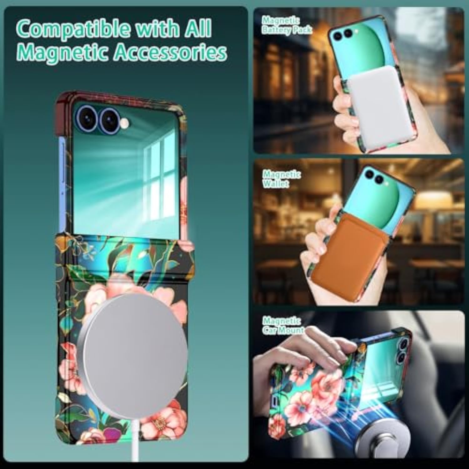 For Galaxy Z Flip 7 Case,[Compatible With Magsafe][Built-In Screen Protector][Hinge Protection],Magnetic Slim Shockproof Women Girls Case For Samsung Galaxy Z Flip 7,All Green
