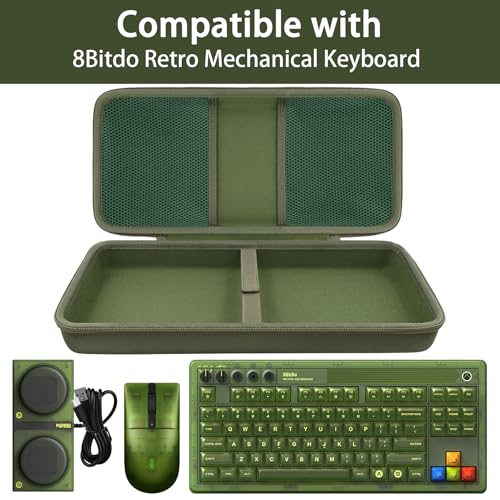 Hard Travel Case Compatible With 8Bitdo Retro Mechanical Keyboard 87 Keys Dual Super Programmable Buttons (Green Case)