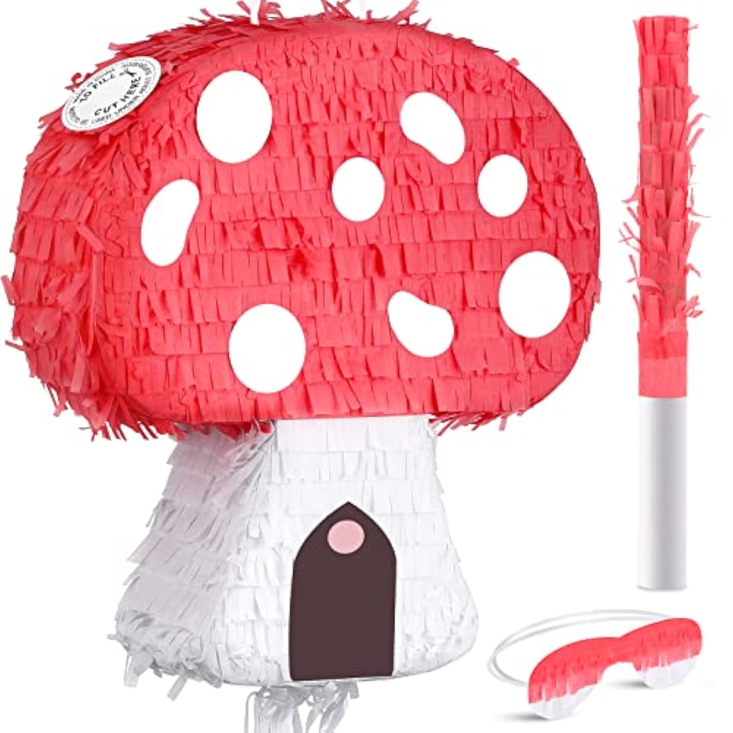 Mushroom Pinata With Stick And Blindfold, Paper, Baby Shower, Fantasy Theme Decoration