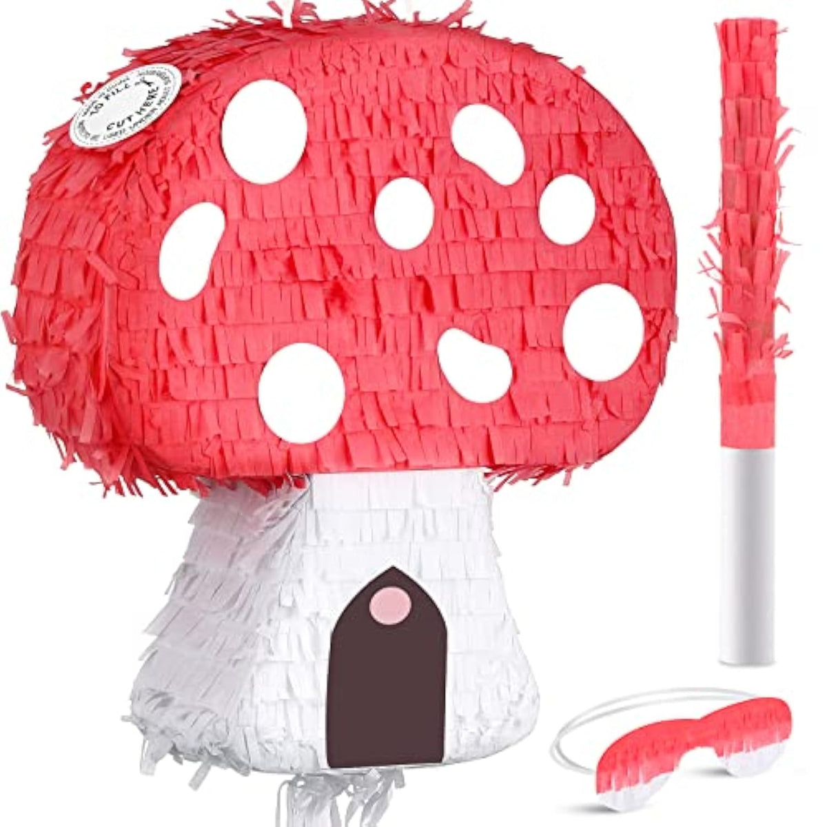Mushroom Pinata With Stick And Blindfold, Paper, Baby Shower, Fantasy Theme Decoration