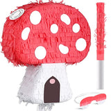 Mushroom Pinata With Stick And Blindfold, Paper, Baby Shower, Fantasy Theme Decoration