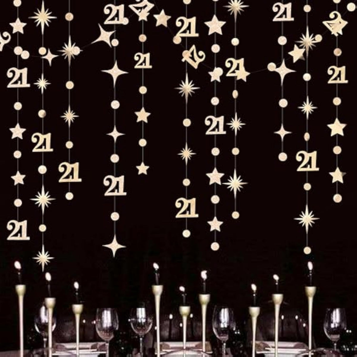 Champagne Gold 21St Birthday Decorations Number 21 Circle Dot Star Garland Metallic Streamer Banner Backdrop For Girls Boys Cheers To 21 Years Finally Legal Bday Happy 21St Anniversary Party Supplies