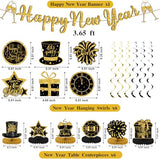Happy New Year Decorations 2026 Kits, New Year Eve Party Supplies with Banner Hanging Swirl Streamers Table Centerpieces Table Toppers Decor for NYE Decorations
