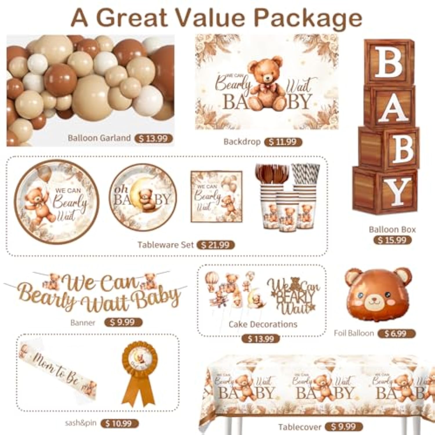 Bear Baby Shower Decorations, Brown Netural Balloon Arch Kit We Can Barely Wait Banner Plates Tablecloth Bear Baby Shower Decorations Brown Beige 249 Pcs
