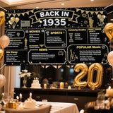 Back In 1935 Backdrop Banner 71X43 Inch Black And Gold Birthday Party Decorations Photography Background Photo Booth Props For Men Women