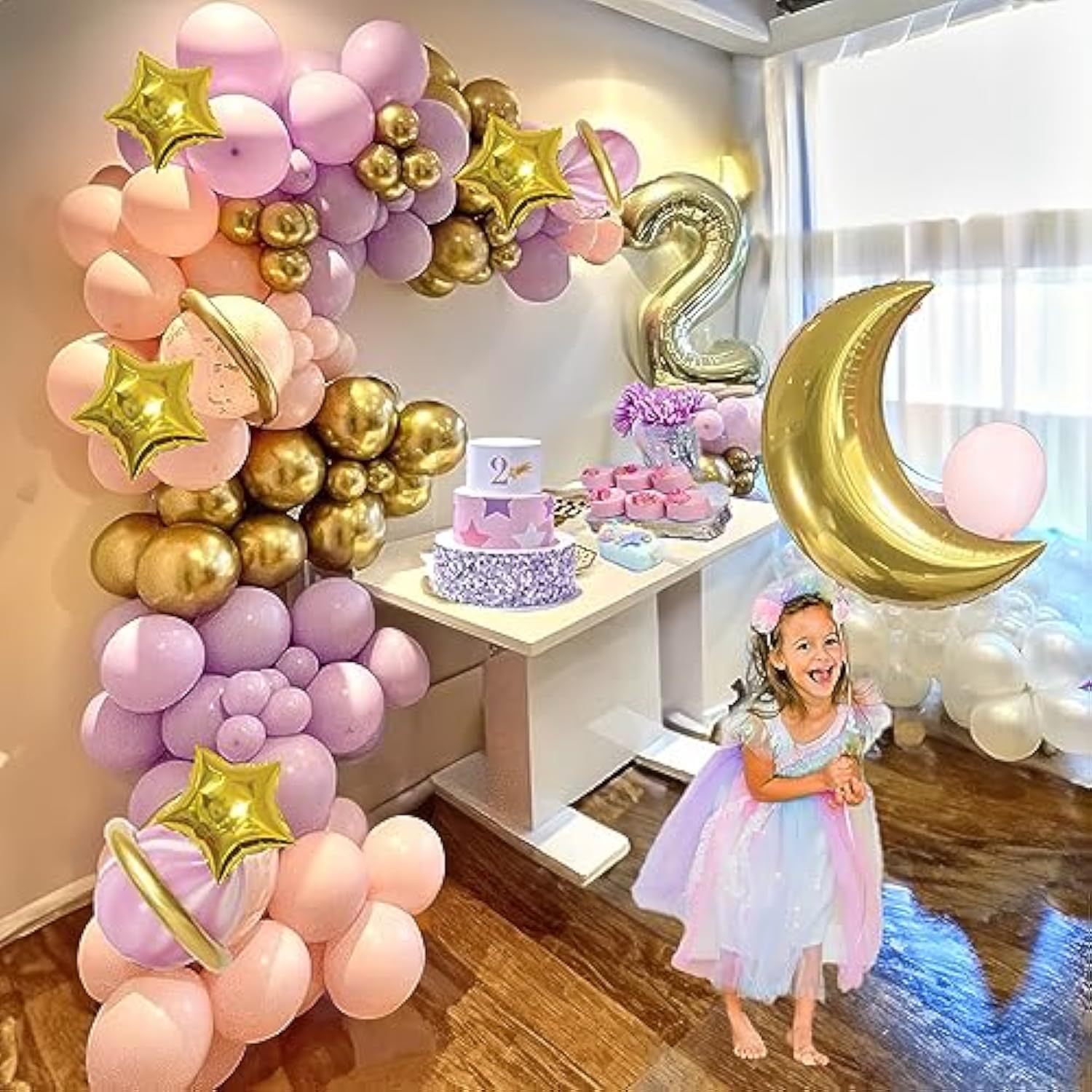 Two The Moon Balloons Arch Garland Girl Outer Space Party Decorations With Moon And Star Foil Balloons Pastel Pink Purple Balloon For Twinkle Little Star Baby Shower