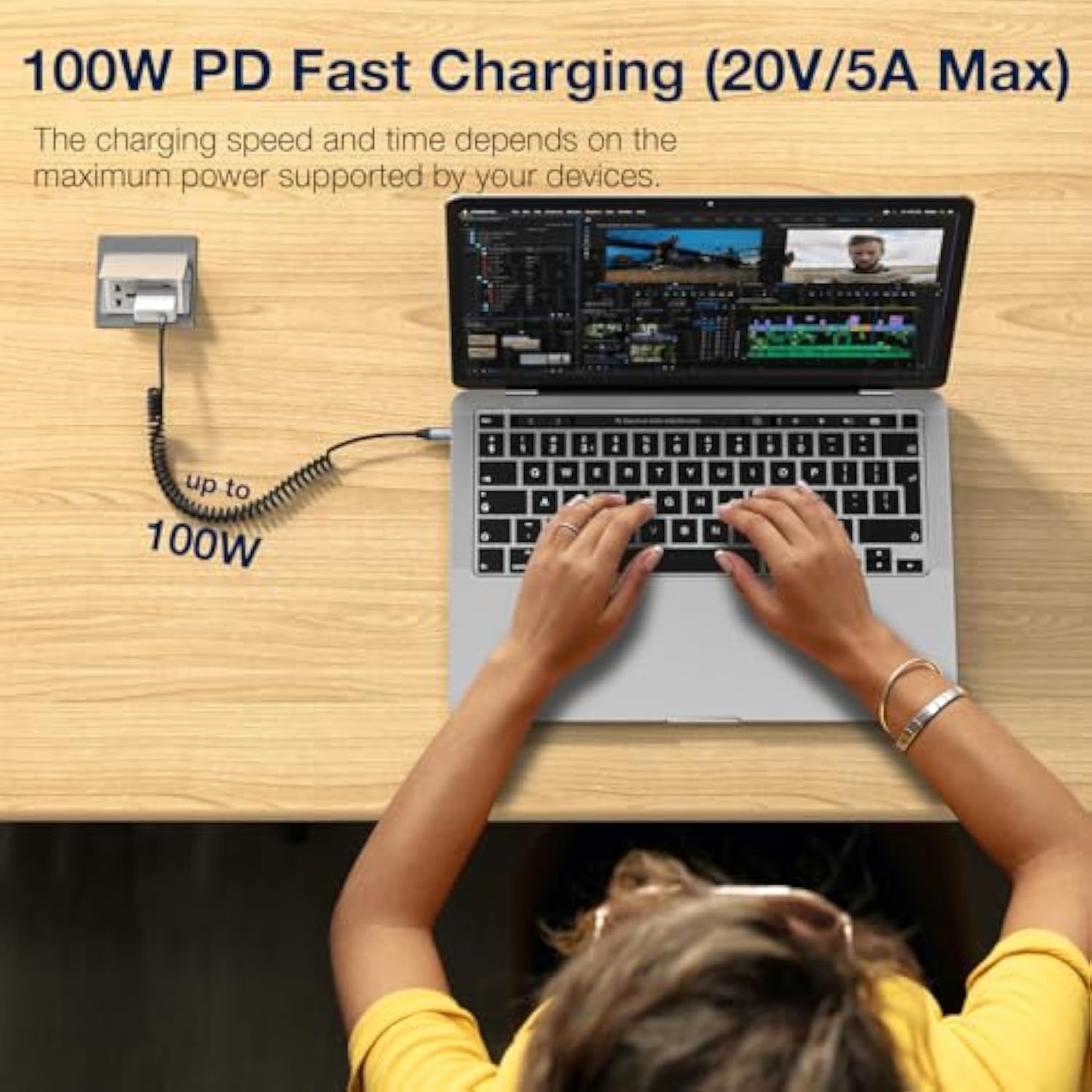 Coiled Usb C To Usb C Cable 100W(1.6Ft-3.3Ft),Usb 3.2 Gen2 20Gbps Scalable Spr