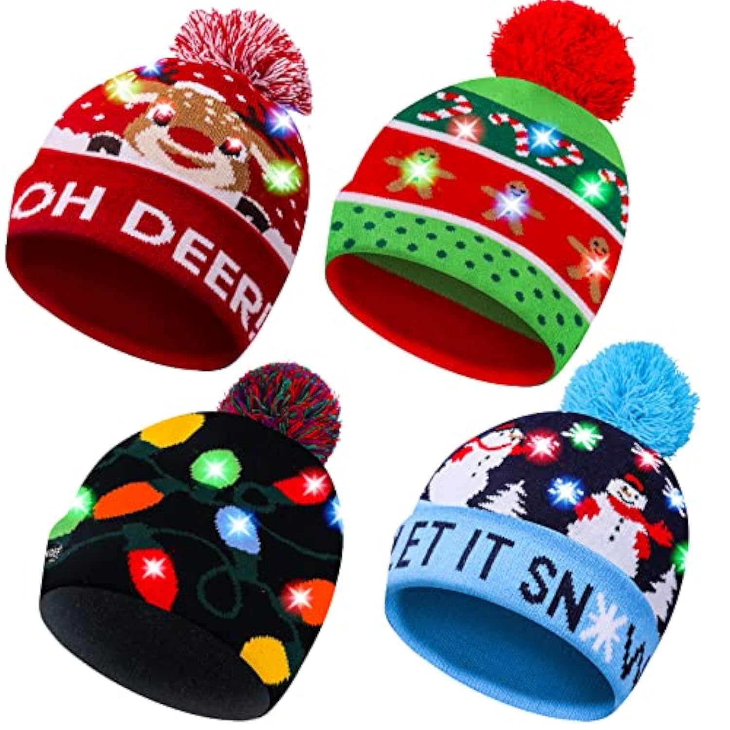 Christmas Hat Xmas Led Light Up Beanie Knit Hats Winter Snow Cap Christmas Party Favors For Adults And Kids