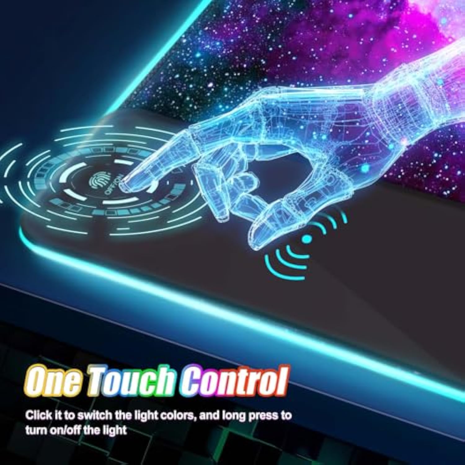 ToLuLu Wireless Charging RGB Gaming Mouse Pad, 15W LED Mouse Mat with 30W Charger, 14 Light Modes Large Mousepad with Wrist Support, Non-Slip Rubber Base Desk Mat Computer Keyboard Pad, Galaxy Nebula
