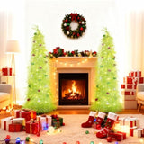 Christmas Tree 5Ft Artificial With Light And Balls Ornaments Hairy Pop Up Pencil Tinsel Collapsible Stand For Xmas Holiday Party Decorations, Home Office Display Decor, Fruit Green