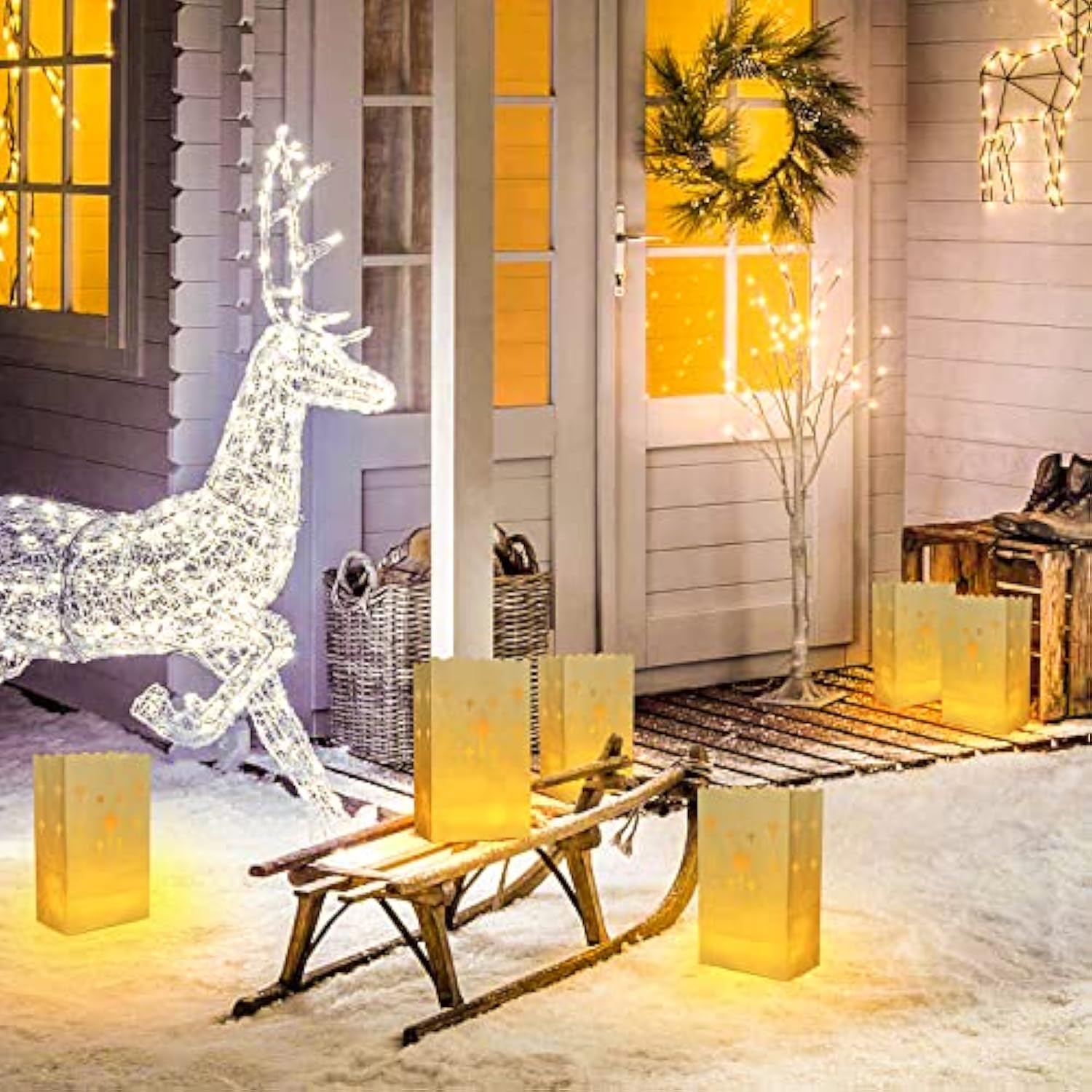 30 Pcs Luminary Bags With 30 Pcs Flameless Candles Flickering Tea Lights Candles Battery Operated Led Tea Lights For Wedding Party Valentine'S Day, Christmas Decoration - Meteor