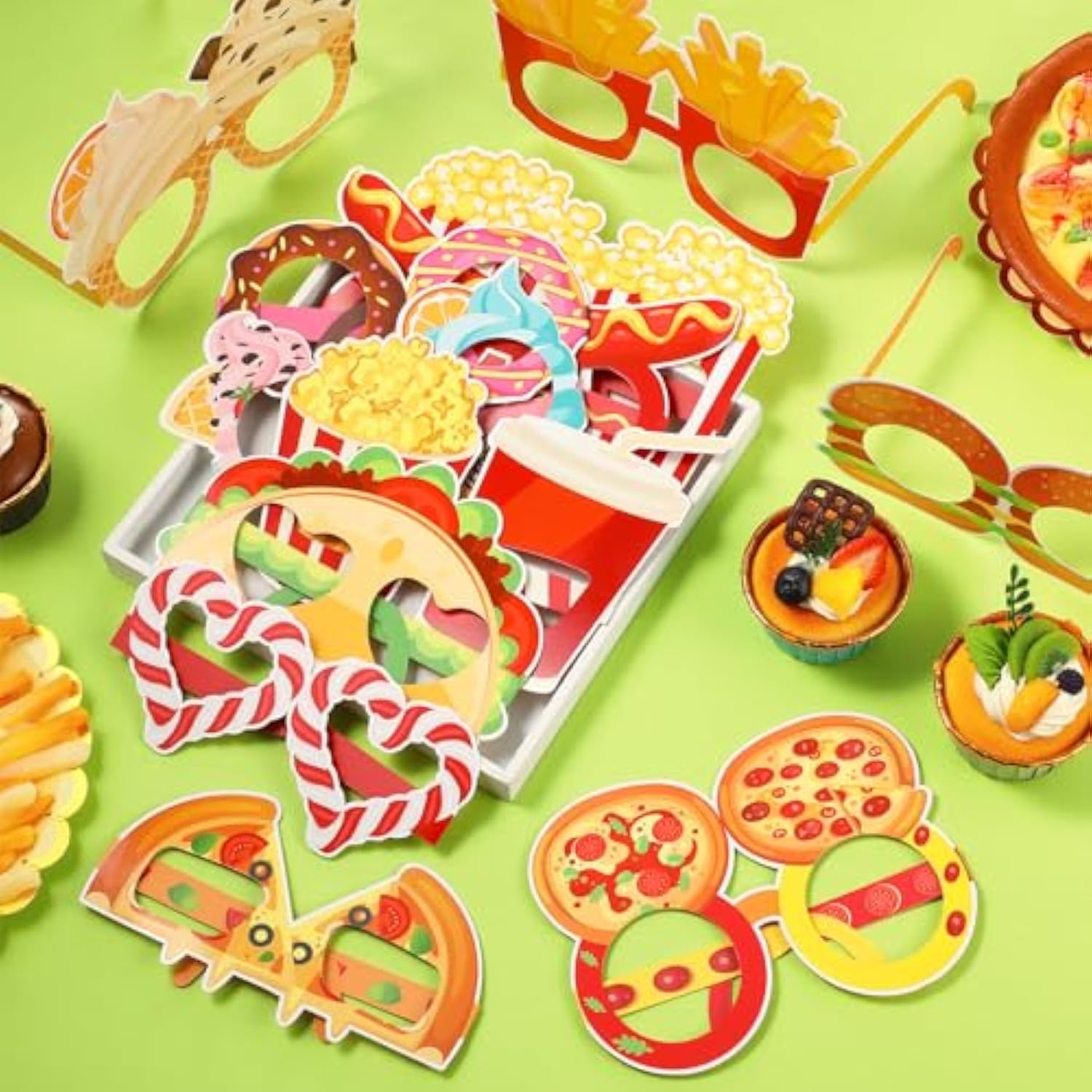 36 Pcs Food Party Decorations Donut Paper Glasses Ice Cream Photo Booth Props Popcorn Theme Eyeglasses Snack Supplies Candy Favors Food Theme Birthday Party Gifts