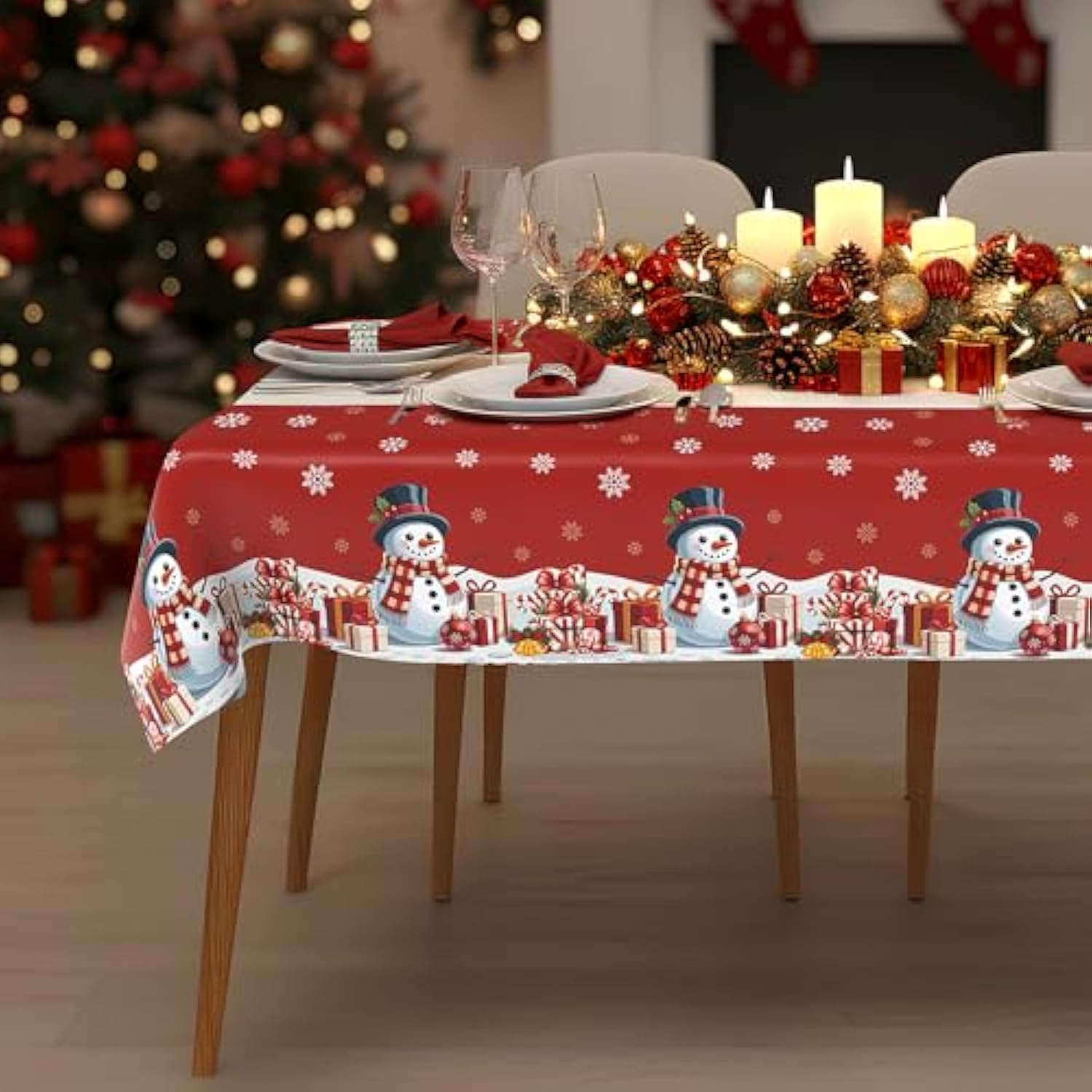 Christmas Decorations Christmas Tablecloth Disposable Plastic Tablecloth Rectangular 3 Pack 54"X108", Xmas Table Cover Party Decorations Indoor Outdoor Table Decoration Party Supplies Backdrop Banner
