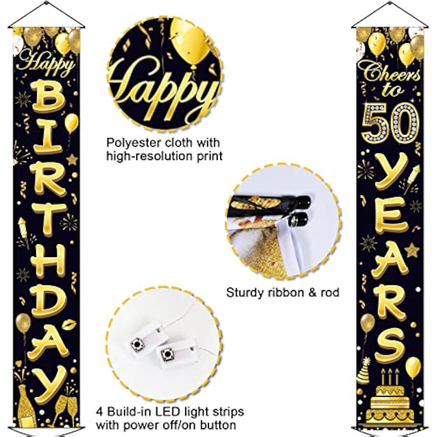 50Th Birthday Party Banner Lighted Decorations For Women Men 50 Year Old Lighted Door Banners Black Gold Cheers To 50 Years Birthday Party Supplies Porch Sign With Led Light For Outside Light Decor
