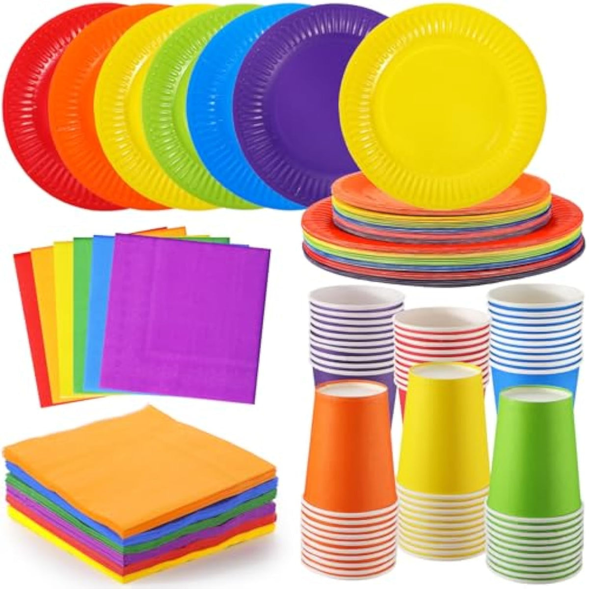 240-Piece Rainbow Party Tableware Set - Plates, Napkins, Cups for 60 Guests