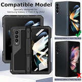 For Samsung Galaxy Z Fold 4 Metal Case With S Pen Holder, Military Rugged Heavy Duty Z Fold4 Case Built In Screen Protector Full-Body Drop Protection Kickstand Phone Case For Z Fold 4 - Black