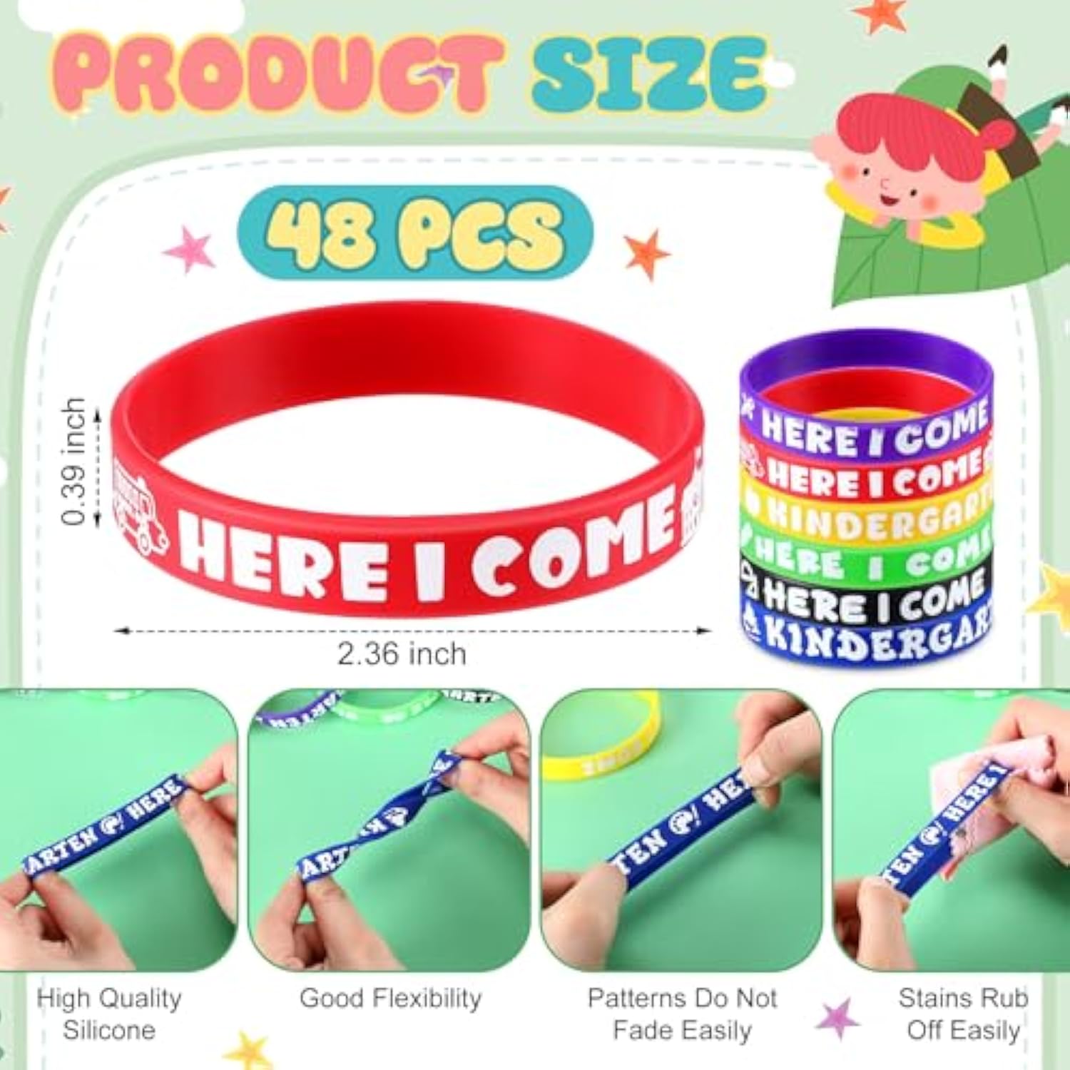 96 Pcs Kindergarten Here I Come Pencils Bracelets Kindergarten Pencils Wristbands For Kids, Back To School Gifts First Day Of School Supplies For Classroom Rewards Party Favors Goodie Bag