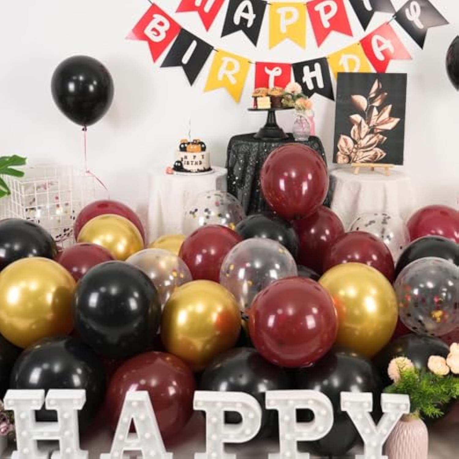 60-Piece Red Black Gold Balloon Set Metallic Confetti Balloons for Party Decor