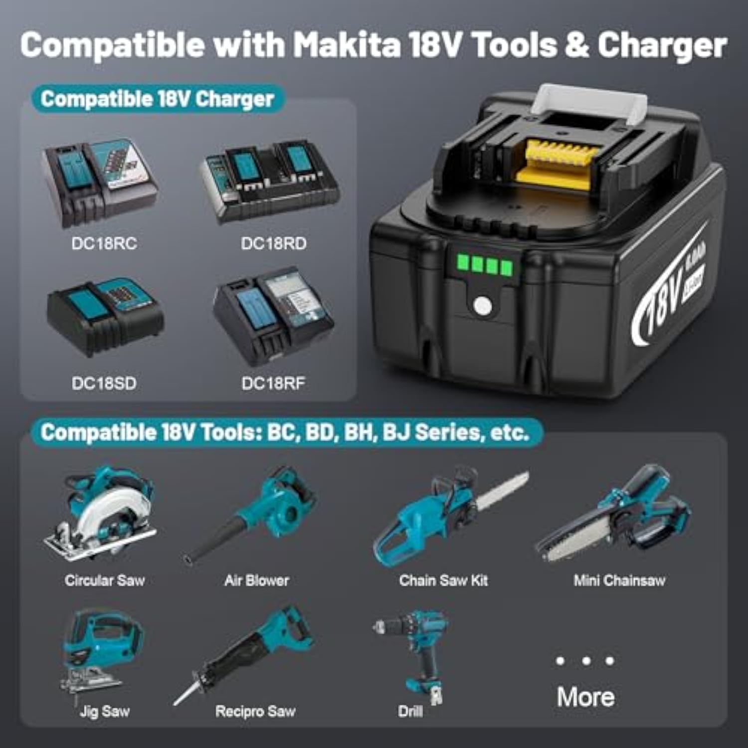 18V 6.0Ah Replace Battery For Makita 18V Battery, 2 Packs 18V 6000Mah Lithium Battery With Led Indicator Compatible With Makita 18Volt Bl1850 Bl1840 Cordless Power Tools And Charger