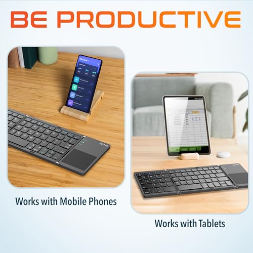 F75 Foldable Bluetooth Keyboard With Touchpad, Compact And Portable Design, Rechargeable Wireless Keyboard, Compatible With Pc, Laptop, Imac, Tablets & Smartphones - Black