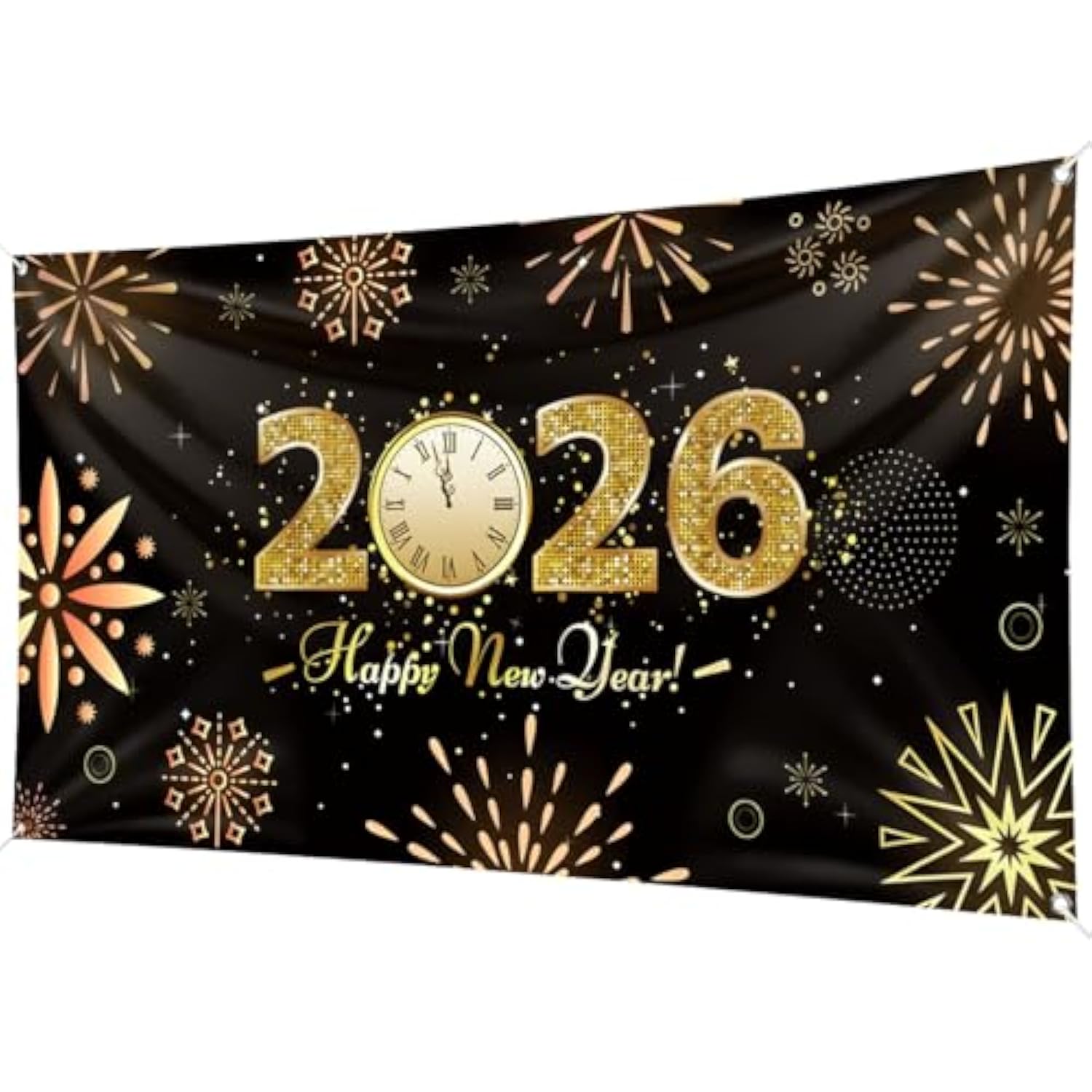 78x43 Inch Large "Happy New Year 2026" Backdrop Blue & Gold Party Banner