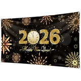 78x43 Inch Large "Happy New Year 2026" Backdrop Blue & Gold Party Banner