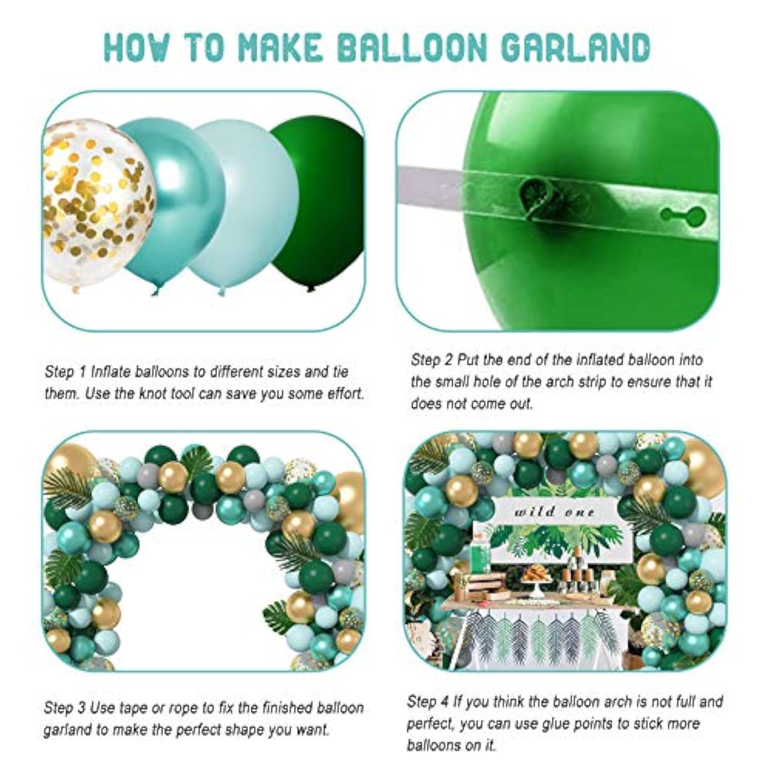 151Pcs Jungle Safari Balloon Garland Kit, Metallic Green Gold Tropical Balloons Arch Artificial Palm Leaves For Animal Dinosaur Two Wild One Birthday Baby Shower Decoration Boys Party Supplies