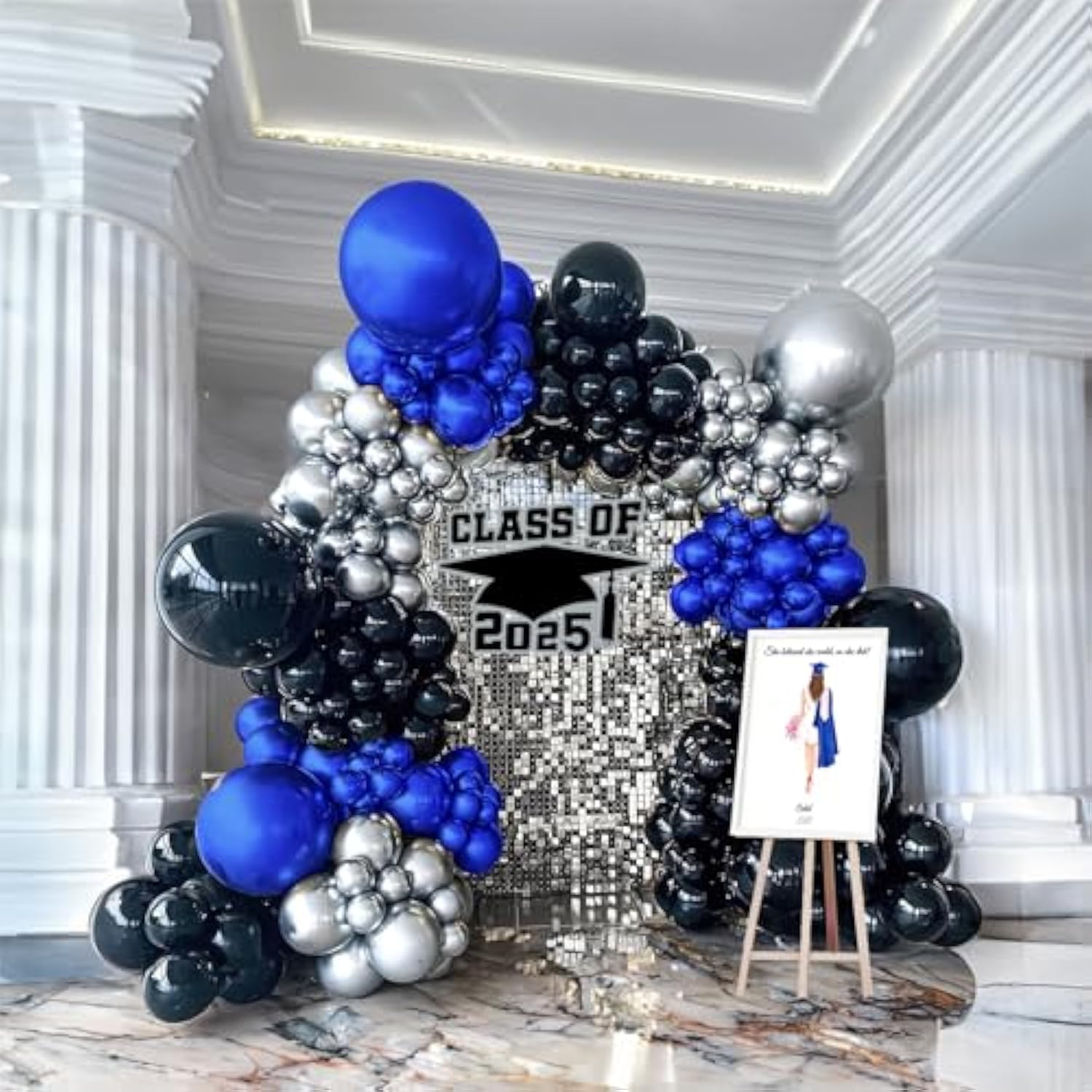 Royal Blue And Black Silver Balloon Garland Arch Kit 160+Pcs For Wedding Birthday Anniversary Baby Shower 2025 Graduation Prom Decorations