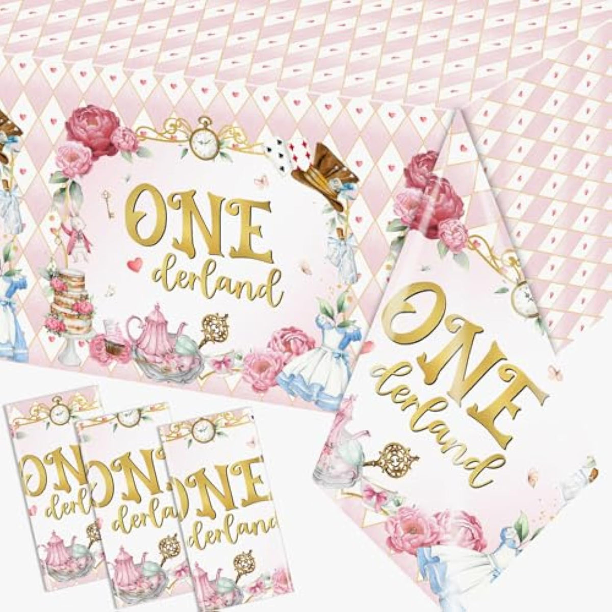 Wonderland Tea Decoration 3Pcs Waterproof Plastic 1St Birthday Tablecloth For Girls Tea Party Baby Shower